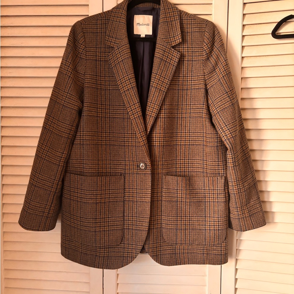 Madewell Brown/Navy Plaid Blazer Size L